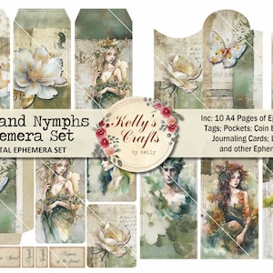 Woodland Nymph Ephemera Kit, Fantasy Ephemera, Woodland Printable Ephemera, Forest Spirit Ephemera, Tags, Poches, Cartes de journalisation