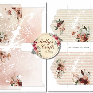Puede incluir: Kit de manualidades digital con dise&ntilde;os florales en burdeos, crema y rosa rubor. El kit incluye varias formas con bordes festoneados y patrones de rayas, acentuados con salpicaduras de pintura blanca. Tambi&eacute;n se ve el logotipo "Kelly's Crafts".