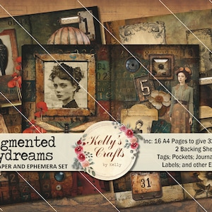 Sogni ad occhi aperti frammentati Vintage Journal Digitals, Grungy Junk Journal Papers ed Ephemera, Collage, Mixed Media Printables, Whimsical Digitals