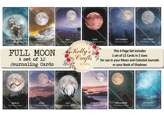 Full Moon Journaling Cards a Printable Digital Set of 12 Moon - Etsy