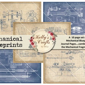 Mechanical Blueprints, cyfrowa kolekcja 10 zestawów stron dziennika zawierających rysunki starych mechanicznych planów
