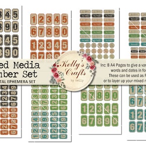 Mixed Media Number Labels: Printable Ephemera (Digital Download)