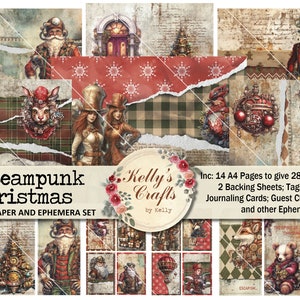 Steampunk Weihnachten Journal Papiere, Steampunk Digitals, Weihnachten Journal Kit, Steampunk Journal Printables, Scrapbooking, Mechanische Seiten