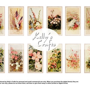 Tea Card Florals - Pinks - een set van 12 vintage geïnspireerde theekaarten gemaakt met authentieke vintage bloemenafbeeldingen
