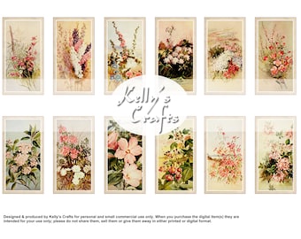 Vintage Floral Tea Cards: Pink Flower Ephemera (Digital Download)
