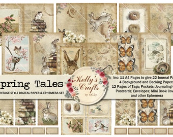 Spring Tales Junk Journal Kit: Vintage Aquarell Ephemera (PDF)