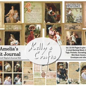 Kit di diario con ritratti vintage, diario dei ritratti di Lady Amelia, documenti del diario spazzatura, collage, ritratti, fiori, diario digitale, stampabile