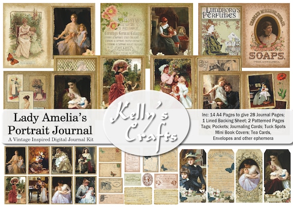 Advertisements and Ephemera a vintage inspired Digital Kit filled with 19th-20th Century Portraits Lady Amelia/'s Portrait Journal
