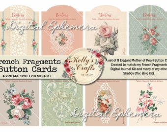 Vintage French Button Cards: Shabby Chic Ephemera (Digital Download)