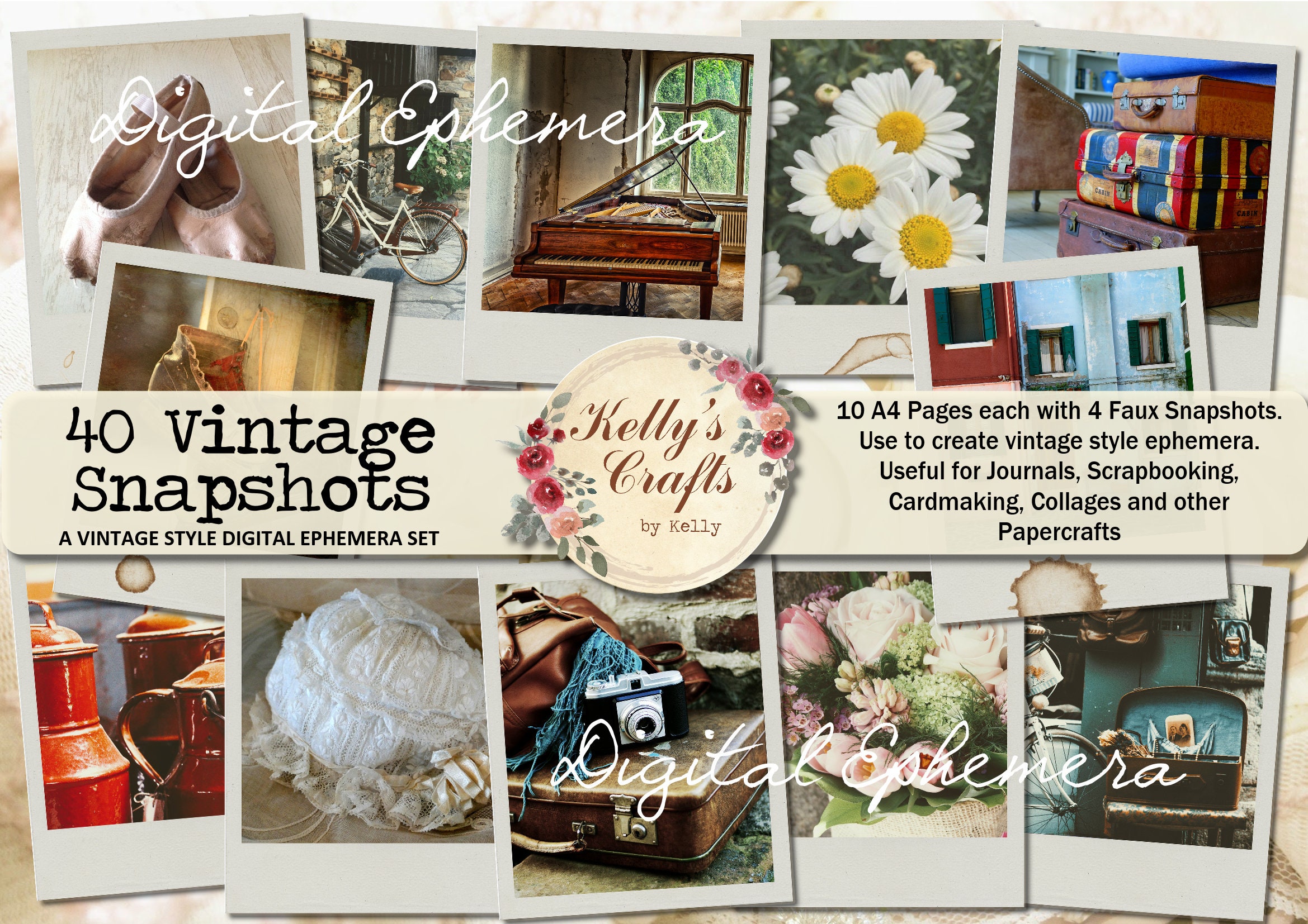 40 Vintage Snapshots, Vintage Photographs, Printable Photographs, Printable Journal Photos ...