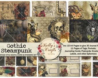 Gothic Steampunk Digital Junk Journal Kit: vintage ephemera (pdf)