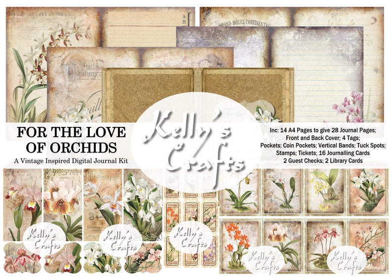 For the Love of Orchids Botanical inspired Digital Junk Journalling Kit