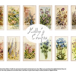 Tea Card Florals - Blue, een set van 12 vintage geïnspireerde theekaarten gemaakt met authentieke vintage bloemenafbeeldingen