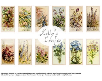 Tea Card Florals - Blue, a set of 12 vintage inspired tea cards created using authentic vintage floral images