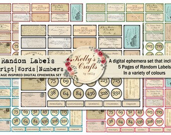 Vintage Script Labels: Collage & Journal Ephemera (PDF Download)