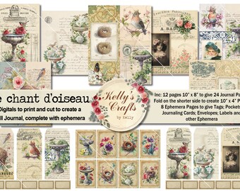 Printable Bird & Floral Journal Kit: Vintage French Ephemera (PDF)