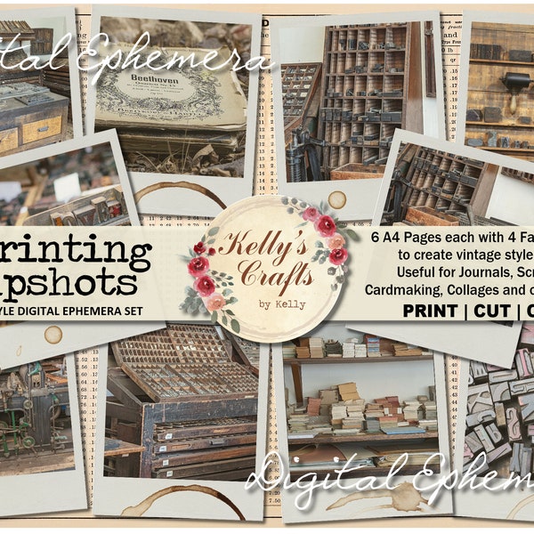 24 Vintage Snapshots, Printers, Vintage Photos, Printing Press Photos, Printable Journal Photos, Printable Ephemera, Scrapbooking, Journal