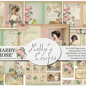 Kit diario floreale, Shabby 'Rose', Kit digitale Shabby Chic, Diario spazzatura Shabby Chic, Diario stampabile, Kit diario spazzatura Rose