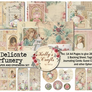 The Delicate Perfumery, Summer Journal Printable Papers, Shabby Chic Journal Digitals, Perfume Journal Downloads, Pink and Green Journal Kit