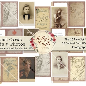 Kastkaarten - Portefeuilles en foto's, een verzameling van 10 pagina's opnieuw ontworpen vintage fotografiekastkaarten voor uw vintage gestileerde dagboeken