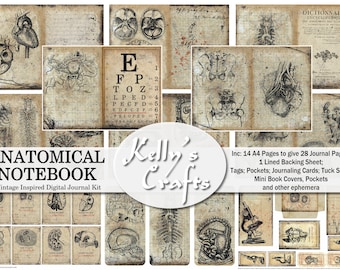 Gothic Journal Kit, Anatomical Notebook, Anatomy Junk Journal Kit, Journal Printables, Journal Papers, Grungy Junk Journal Papers, Collage