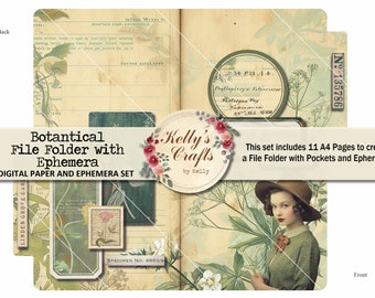 Botanical Ephemera File Folder: Vintage Journal Kit (Digital Download)