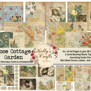 Floral Junk Journal Kit, Rose Cottage Garden, Printable Junk Journal Kit, Floral Journal Pages, Floral Journal Ephemera, Rose Journal