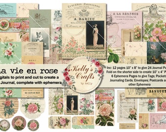 Kit de diario francés shabby: Efímeras de rosas vintage (descarga digital)