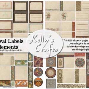 Medieval Labels & Elements Digital Kit, 4 full pages of elements suitable for collage work in Medieval and Vintage Style Journals.