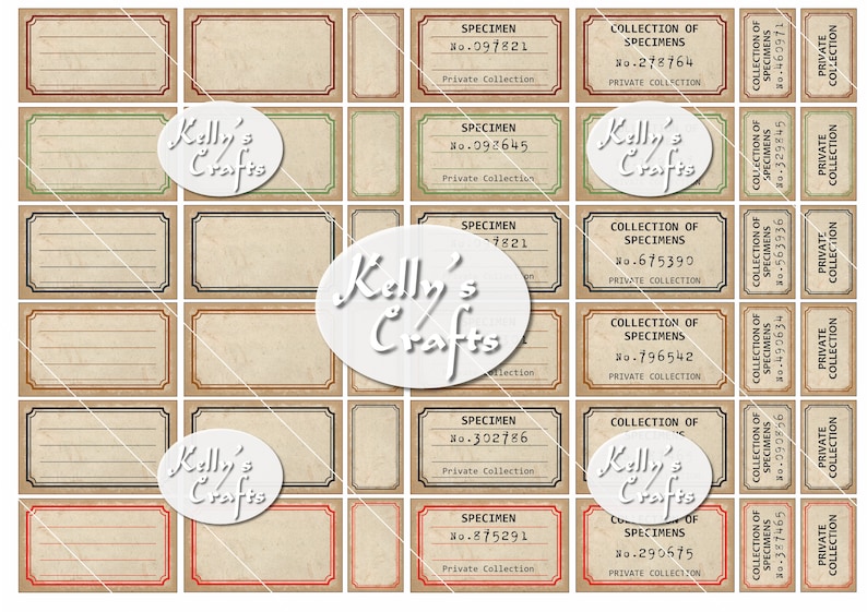 vintage field and specimen labels suitable for use with etsy