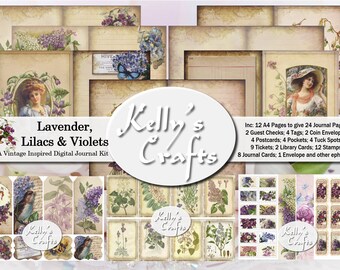 Vintage Journal Kit, 'Lavender, Lilacs & Violets' a Spring Digital Kit complete with ephemera