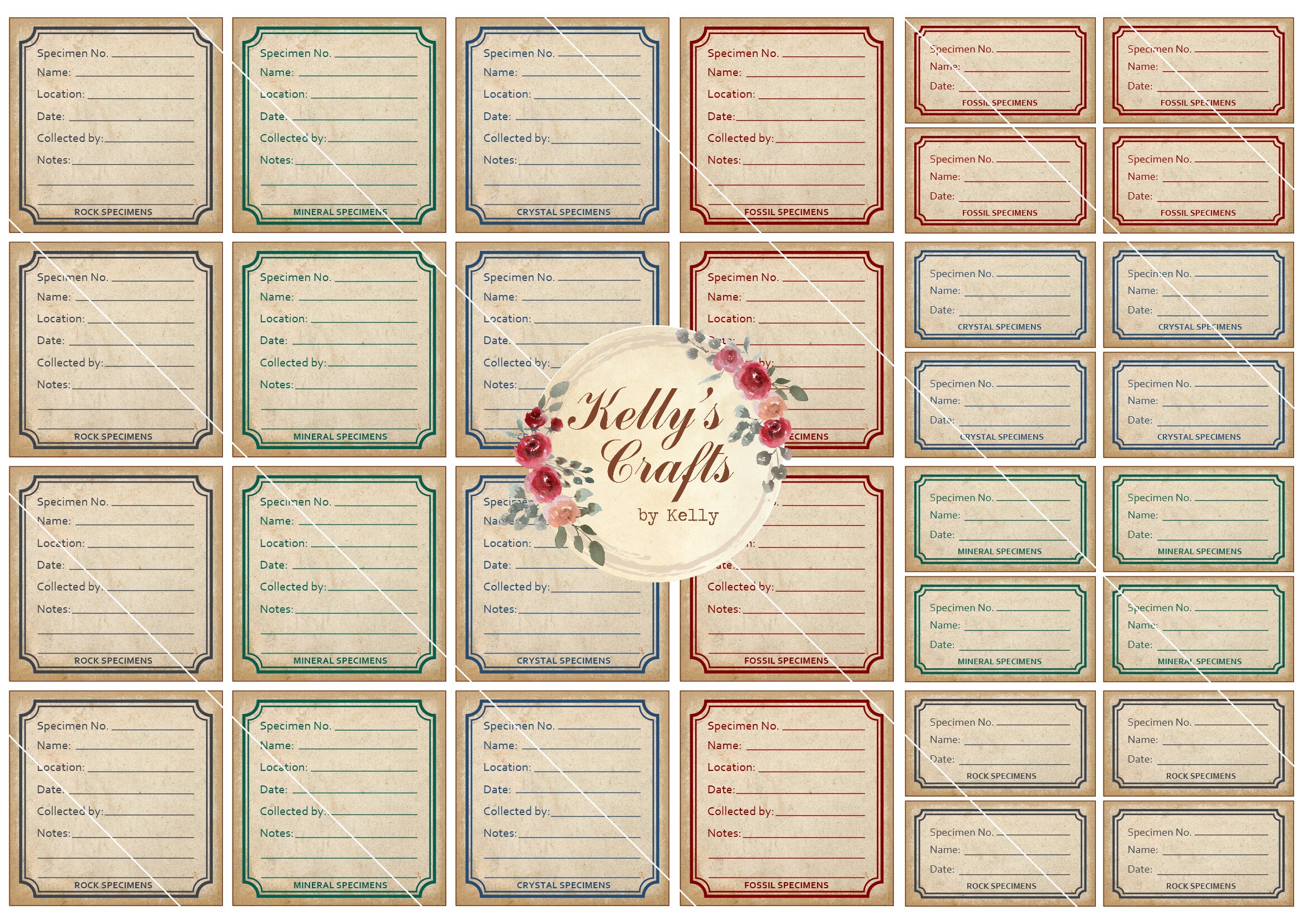 Rock Mineral Crystal and Fossil Specimen Cards and Labels Etsy