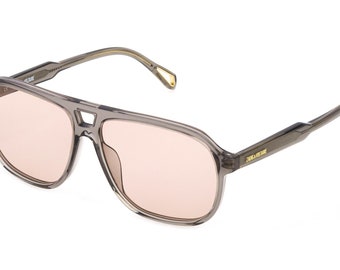 Rectangular Pilot Aviator Sunglasses Retro Translucent gray and flat pink lenses French designer Zadig & Voltaire Solar