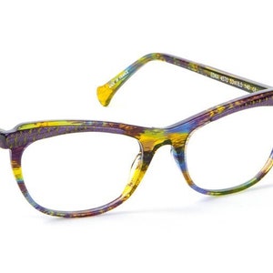 Designer Volte Face Edna, Retro Vintage Women's multicolored eyeglasses, yellow blue green turquoise marbled, optical frame, Made in France