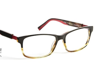 Designer Jean François Rey, JF1323, Men's rectangular optical frame, Translucent brown acetate eyeglasses, Made in France, 54mm