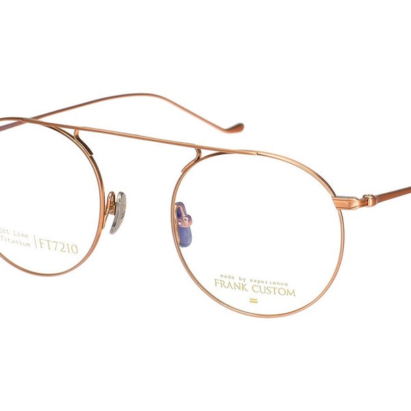 FRANK CUSTOM FT7210 round rose gold titanium eyeglasses, Ultra light Beta titanium noseless optical frame made in Korea - new