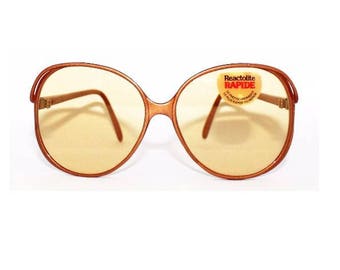 Round Glasses Reactolite Rapide Vintage 1970's Light Brown Photochromic Glass - Made in France