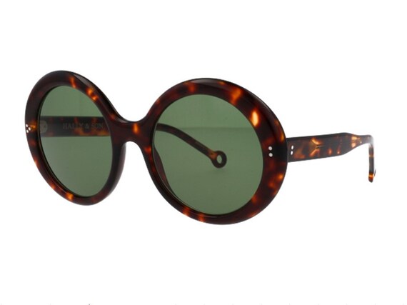 Gafas de sol o anteojos redondos grandes y gruesos en acetato de carey marron y lentes verdes Estilo vintage de los anos 60 Disenador Hally Son Etsy Espana