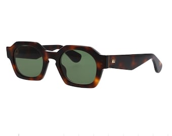 Brown thick geometric hexagonal sunglasses or eyeglasses in acetate and green lenses Ill.i Optics by Will i am WA032 new