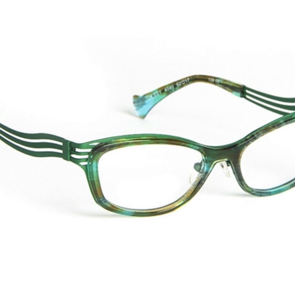 French designer Volte Face Paris - Small marbled flashy green eyeglasses / Retro Vintage optical frame, Made in France, new