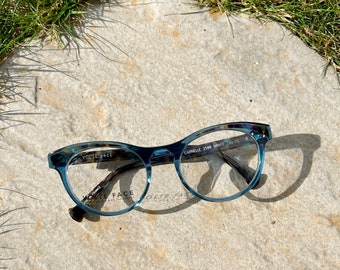 Créateur français JF REY Volte Face Gabrielle 2599, Lunettes de vue rondes Cat Eye Bleu, Monture optique Femme, Fabriqué en France, neuf