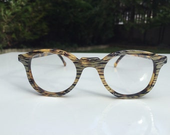 LESCA Pentos 2 eyeglasses Round optical frame Brown scales animal print Zebra - Handmade in France, brand new!