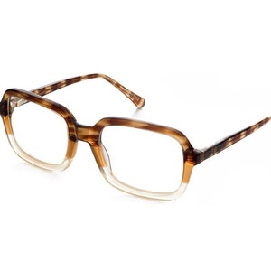 Thick square marbled brown and translucent yellow eyeglasses - Retro Vintage 1970's Opposit Italy transparent optical frame, new