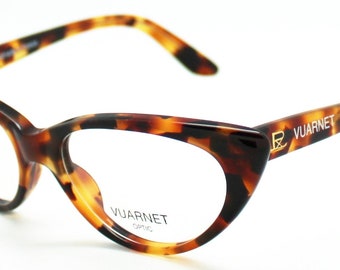 VUARNET 060, Ecailles marron tabac, Monture optique / Lunettes de vue Rétro années 60,  Vintage 1980's - Fabriqué à la main en France