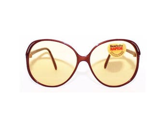 Round Glasses Reactolite Rapide Vintage 1970's Dark Brown Photochromic Glass - Made in France