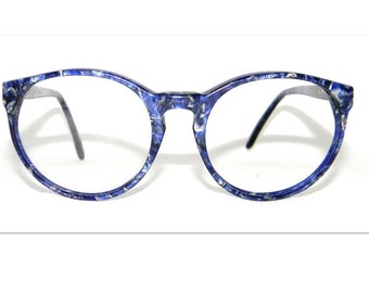 VUARNET Vintage 1990's round eyeglasses, VO.01 Marbled blue, Retro optical frame Handmade in France, brand new!