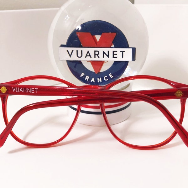 VUARNET 2409 Translucent Red, Retro Round Eyeglasses Frame, Vintage 1990's - Handmade in France