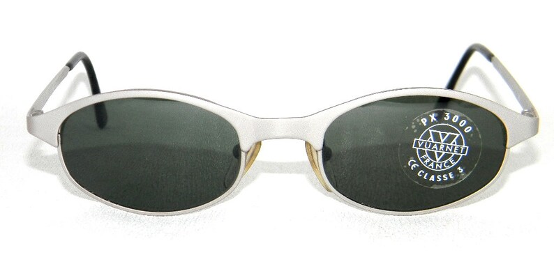 Retro Small Vintage 90s Vuarnet 063 Matte Silver Sunglasses with Px3000 Green Mineral Glasses Made in France