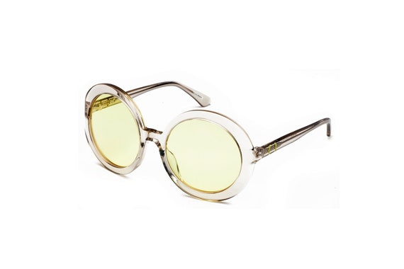Opposite Opposit Occhiali da sole da donna retro vintage trasparenti traslucidi grigi trasparenti spessi rotondi in acetato con lenti gialle fluorescenti Novita Etsy Italia