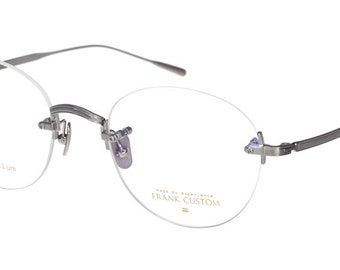 Lunettes de vue rondes percées en titane FRANK CUSTOM FT7151 C1, Monture optique Retro en Béta titanium - Fabriqué en Corée - neuf